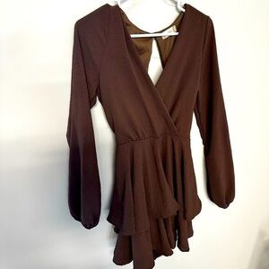 NWOT Altar'd State Brown Romper Shorts Long Sleeve